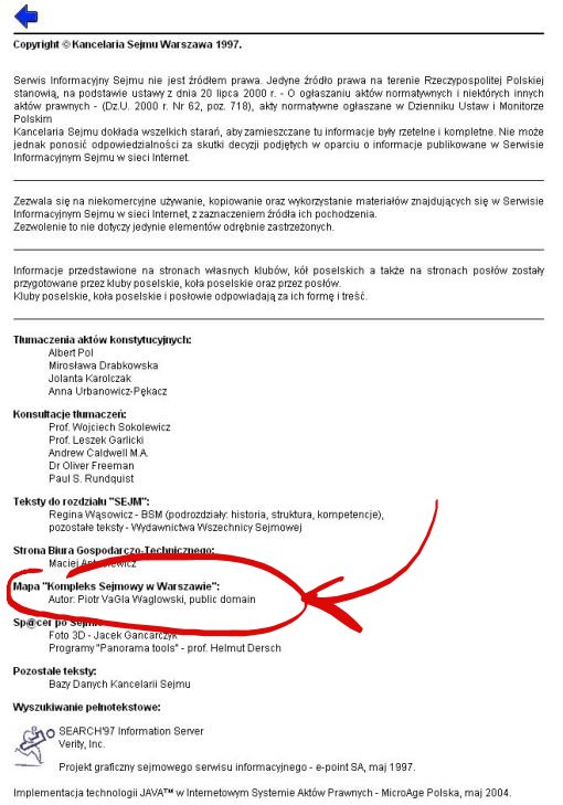 treść strony z notą copyrightowa serwisu Sejmu RP