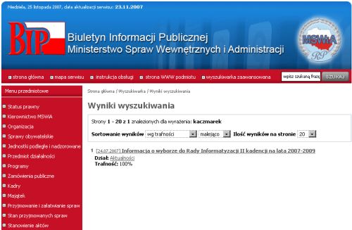 BIP MSWiA - wynik wyszukiwania hasła Kaczmarek