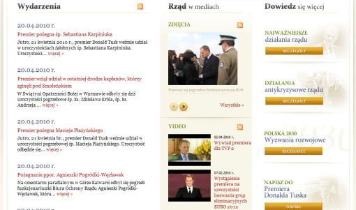 Screenshot fragmentu strony internetowej premier.gov.pl