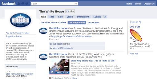 Screenshot strony Białego Domu w serwisie Facebook