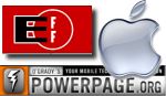 loga uczestników sporu: EFF, Apple, powerpage.org