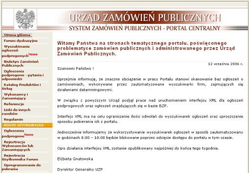 screenshot portalu UZP