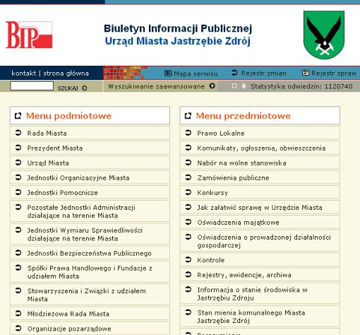 screenshot Biuletynu Informacji Publicznej Urząd Miasta Jastrzębie Zdrój