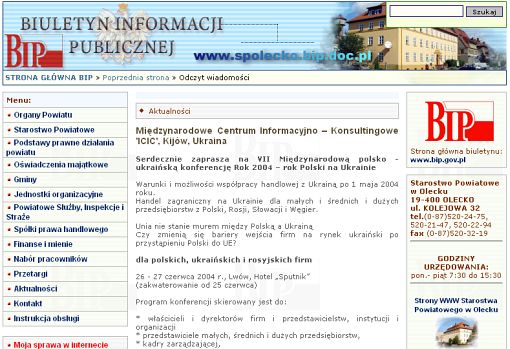 screenshot Biuletynu Informacji Publicznej Starostwa Powiatowego Olecko