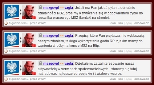 screenshot komunikatów MSZ adresowanych do mnie w serwisie Blip.pl