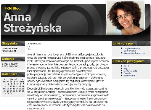 Screenshot bloga Anny Streżyńskiej, Prezes UKE