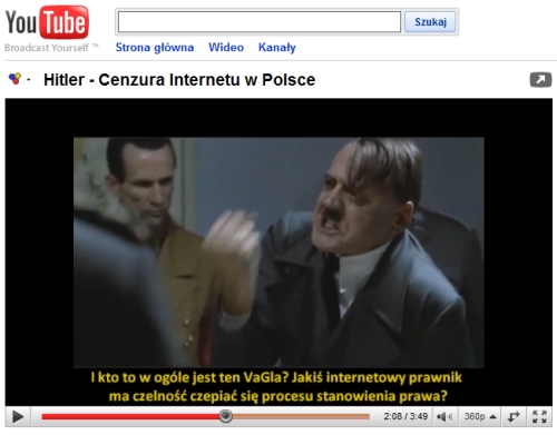 Satyra na cenzurę - screenshot klatki z opublikowanego w YouTube filmiku z podłożonymi polskimi napisami: I kto to w ogóle jest ten VaGla...