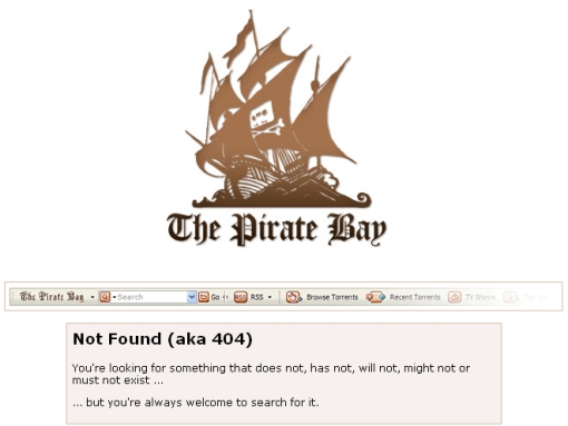 Error 404 w serwisie the Pirate Bay