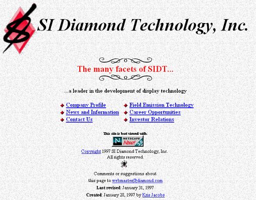 screenoshot serwisu diamond.com ze stycznia 1997 roku