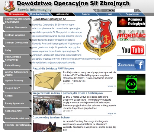 Screenshot serwisu Dowództwa Operacyjnego Sił Zbrojnych