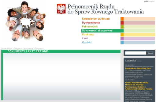 Screenshot serwisu Pełnomocnika Rządu do Spraw Równego Traktowania