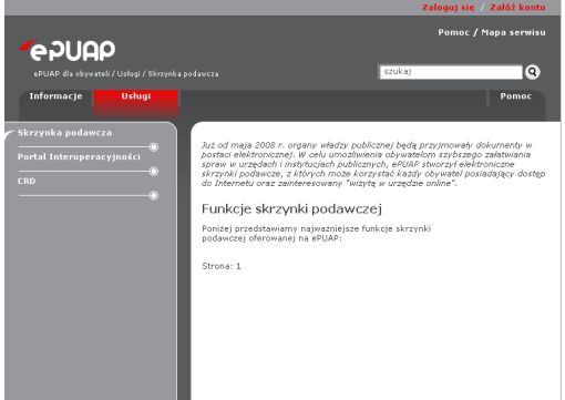 screenshot strony w serwisie e-puap
