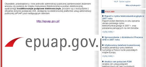 fragment strony UKE z komunikatem i wielkim logo e-PUAP