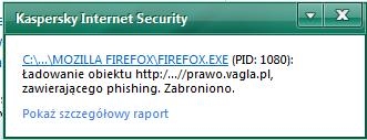 Screen komunikatu Kaspersky Anti-Virus współpracującego z Firefoxem