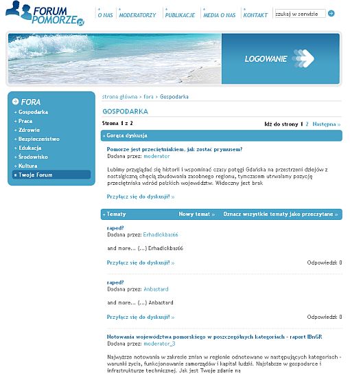 Screenshot serwisu ForumPomorze.pl z dnia 8 luteo 2007 roku