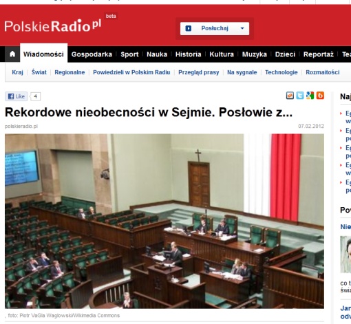 Zdjęcie sali posiedzeń Sejmu RP na stronach Polskiego Radia