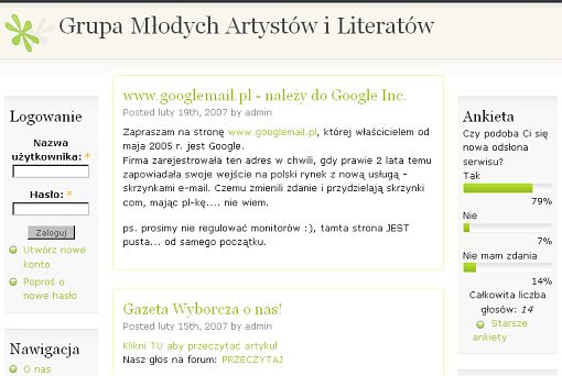 Screenshot serwisu znajdującego się pod domeną gmail.pl