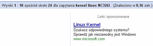 fragment strony wyników wyszukiwania Google, gdy wpisze się w pole wyszukiwania hasło kernel linux  NC326i