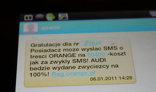 SMS gratulacyjny w sprawie AUDI