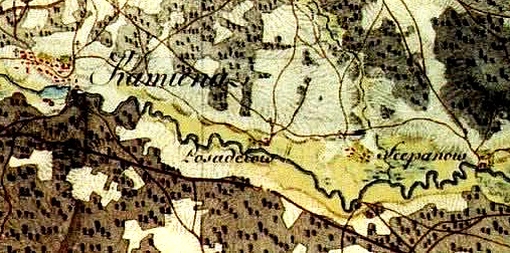 Kamienna, Posadaj, Szczepanów - mapa z 1801 roku