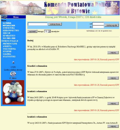 Screen serwisu internetowego Komendy Powiatowej Policji w Bytowie