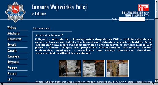 Screenshot serwisu Komendy Wojewódzkiej Policji w Lublinie