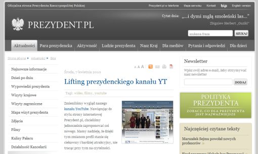 Screenshot jednego z tekstów na stronie prezydent.pl