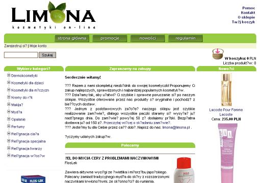 Screenshot serwisu z kosmetycznego Limona.pl