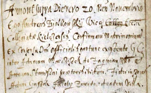 Ślub Adama Marciszka z Zagnańska w 1600 roku w Kielcach