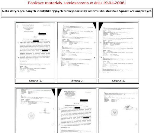 Nota dotycząca danych identyfikacyjnych funkcjonariuszy resortu Ministerstwa Spraw Wewnętrznych