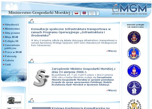 Screenshot serwisu Ministerstwa Gospodarki Morskiej