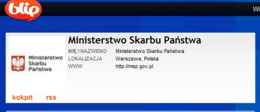 Screenshot fragmentu strony przedstawiającej blipowy profil Ministerstwa Skarbu Państwa