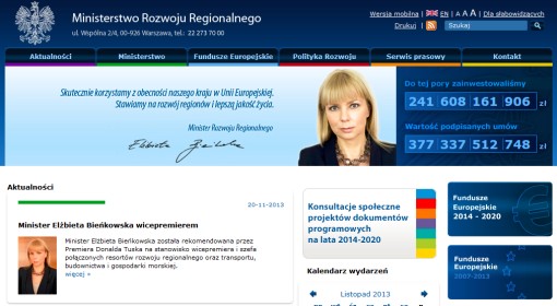 Screenshot serwisu Ministerstwa Rozwoju Regionalnego