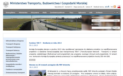 Screenshot serwisu Ministerstwa Transportu, Budownictwa i Gospodarki Morskiej