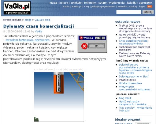 Na VaGla.pl pojawiła się reklama