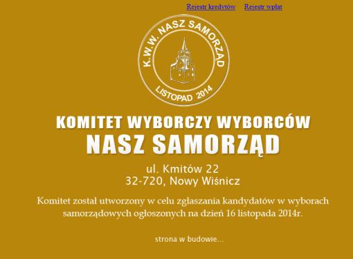 Komitet Wyborczy Wyborców Nasz Samorząd pod adresem www.wisnicz24.pl