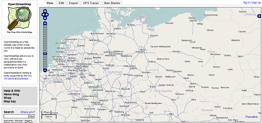 Screenshot strony głównej serwisu OpenStreetMap