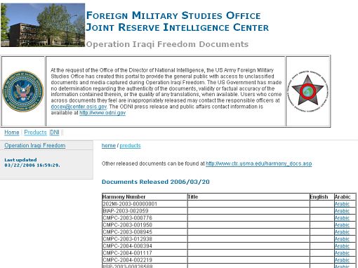 Screenshot serwisu Operation Iraqi Freedom Document Portal