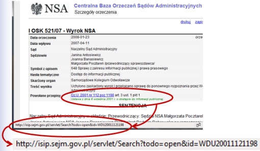 linki kierujące z serwisu NSA do serwisu ISIP, oferowanego przez Kancelarię Sejmu RP