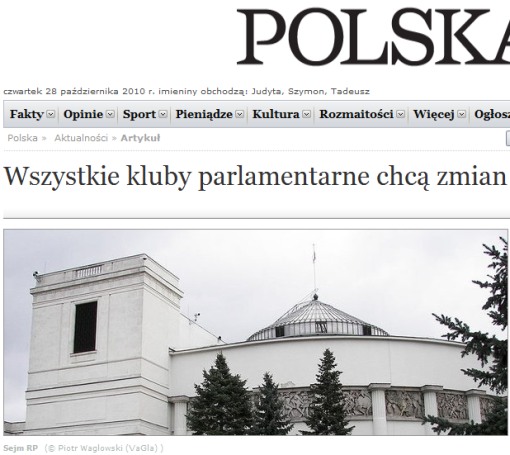 Fotografia gmachu Sejmu RP na stronach Polska The Times