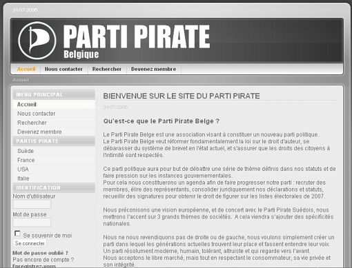 screenshot belgisjekiej Partii Piratów
