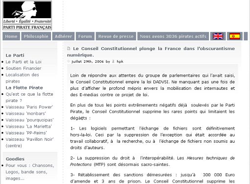 screenshot strony francuskiej partii piratów