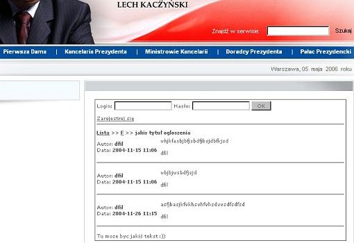 Screenshot jednej z części serwisu Prezydent.pl