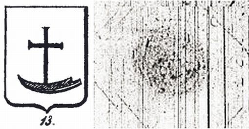 rekonstrukcja Piekosińskiego i skan kserokopii rejestru z wyciskiem pieczęci