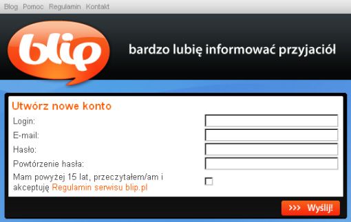 Screenshot strony, na której przyszły użytkownik deklaruje, że przczytał i akceptuje regulamin Blip.pl