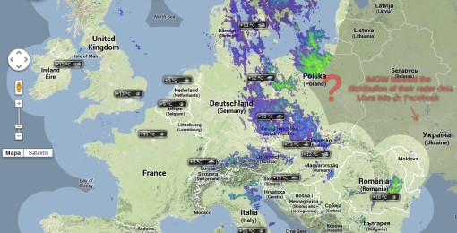 Na mapie w serwisie radareu.cz widać dane pogodowe dla całej Europy, ale nie dla Polski