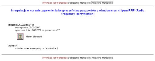 screenshot strony w serwisie Sejmu RP: RFIP?