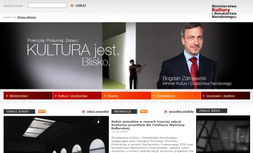 Screenshot strony własnej Ministerstwa Kultury i Dziedzictwa Narodowego. Witryna ministerialna również jest aktualizowana częściej niż raz w tygodniu.
