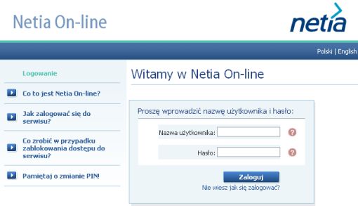 Screenshot serwisu netia-online