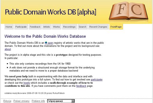 Screenshot Public Domain Works Database